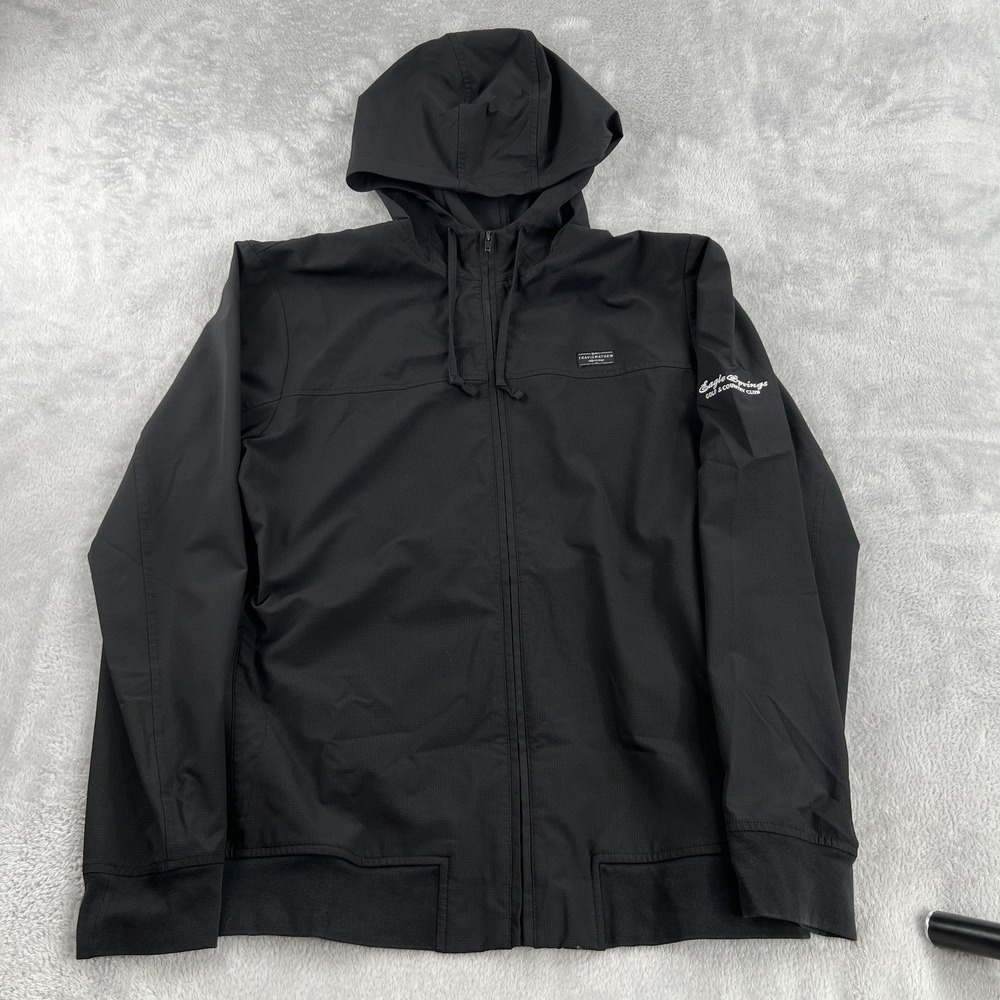 TravisMathew Eagle Springs Golf Jacket L Black Men Full Zip Hooded Windbreaker